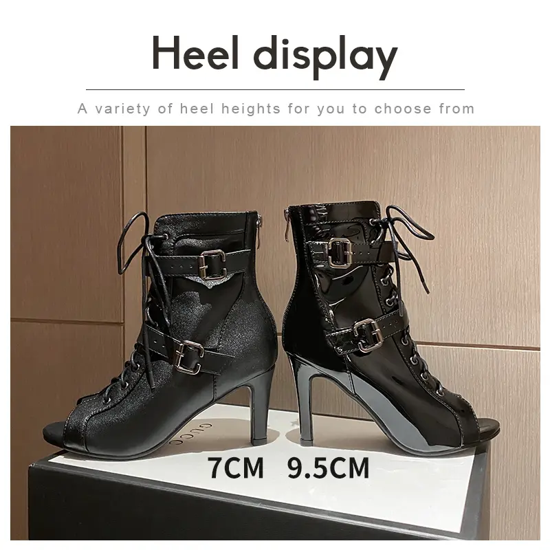 Women Latin dance heels Boots Black leather Fashion Party Shoes Stilettos Ladies Girls Ballroom Dance Boots Spring/Autumn