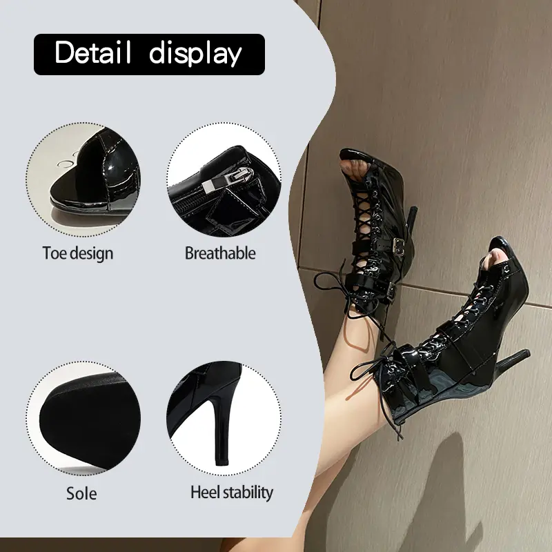 Women Latin dance heels Boots Black leather Fashion Party Shoes Stilettos Ladies Girls Ballroom Dance Boots Spring/Autumn