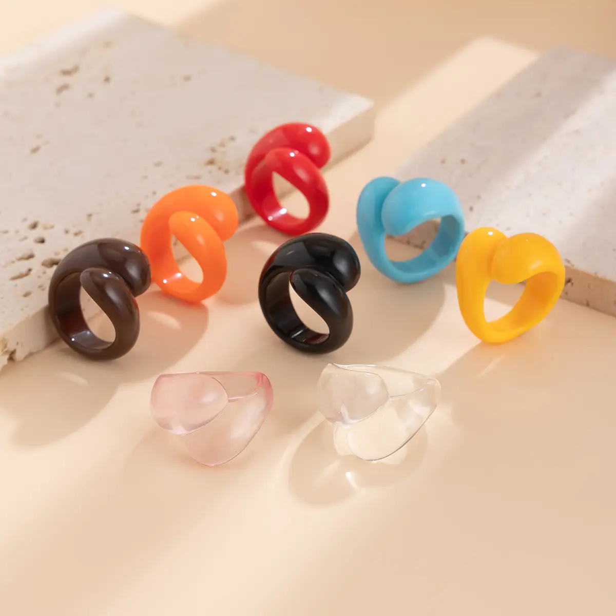 Ingemark Multicolor Resin Water Drop Chunky Rings Women Boho Geometric Open Cuff Finger Rings Y2K Wed Jewelry Party Accessories