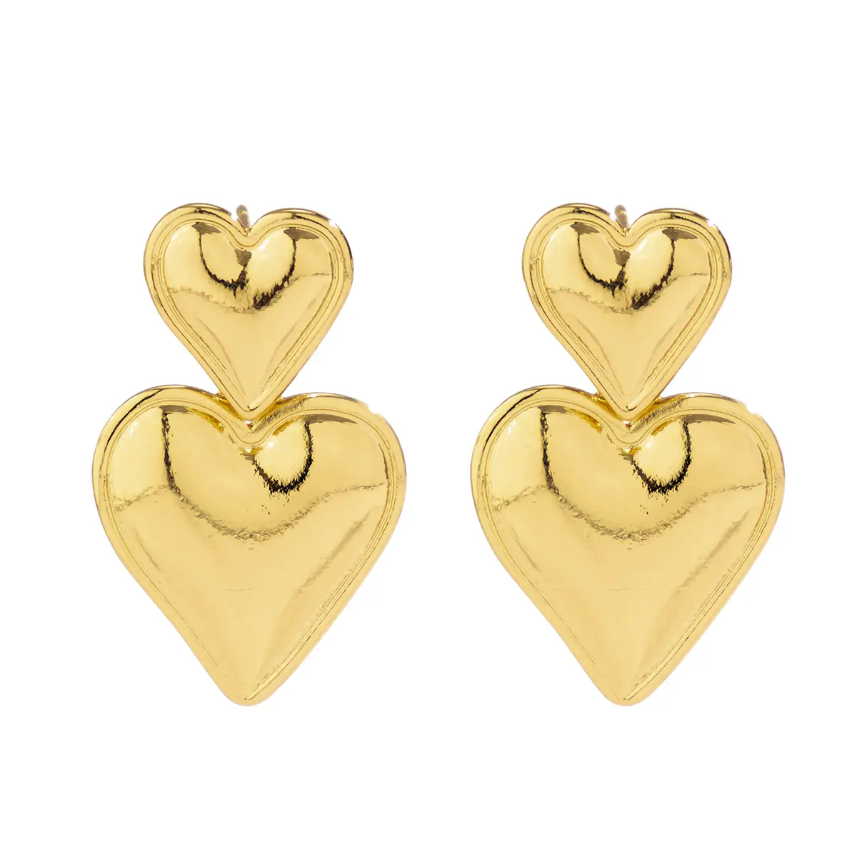 Punk Elegant Double Love Heart Drop Earrings for Women Gold Color Glossy Smooth Metal Hanging Piercing Earrings Friends Jewelry