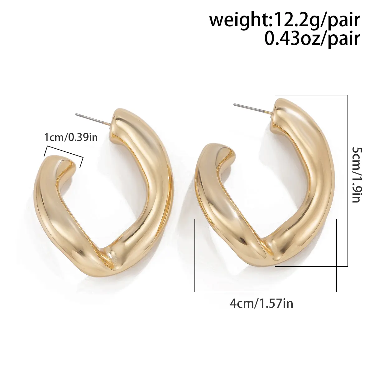 Ingemark Vintage CCB Thick C-shaped Hoop Earrings for Women Punk Gold Color Geometric Piercing Earring Y2K Jewelry Accessories