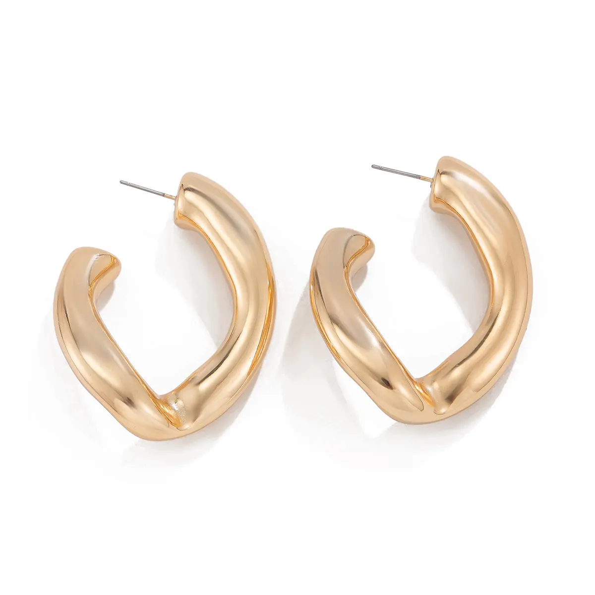 Ingemark Vintage CCB Thick C-shaped Hoop Earrings for Women Punk Gold Color Geometric Piercing Earring Y2K Jewelry Accessories