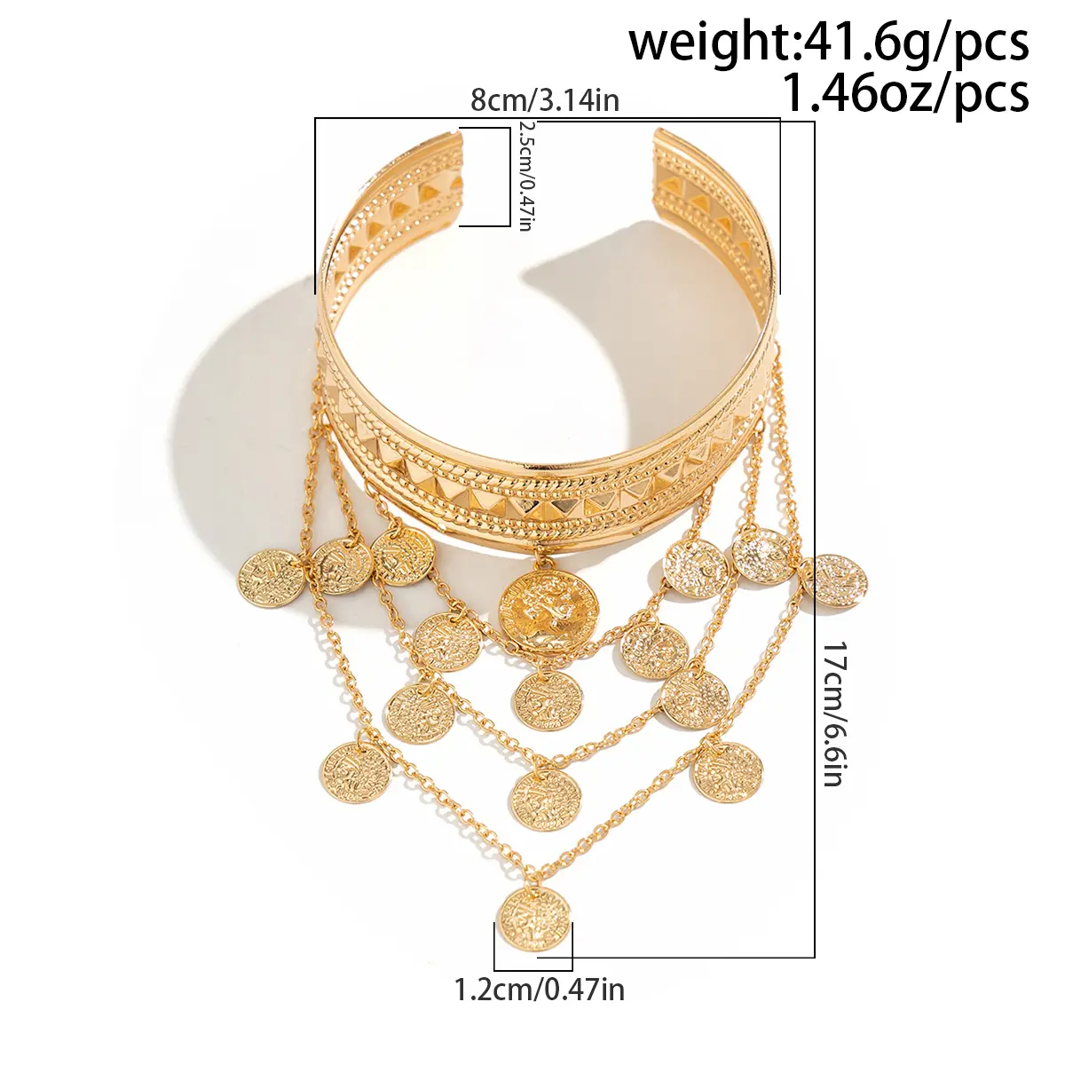 Ingemark Punk Multilayer Tassel Coin Pendant Upper Arm Bracelet for Women Goth Open Cuff Bangles Couple Hand Jewelry Gift New