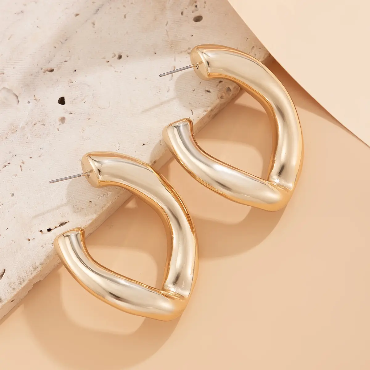 Ingemark Vintage CCB Thick C-shaped Hoop Earrings for Women Punk Gold Color Geometric Piercing Earring Y2K Jewelry Accessories