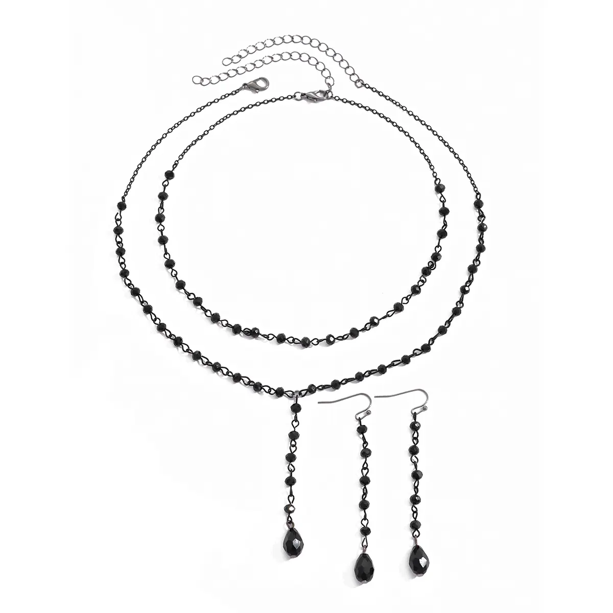Ingemark Goth Black Imitation Crystal Chain Necklace Drop Earrings for Women Vintage Cross Jesus Moon Pendant Choker Jewelry Set