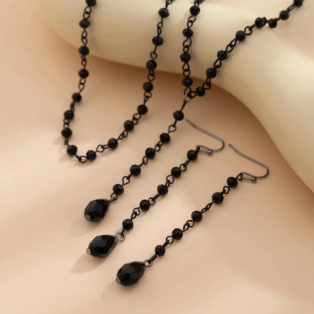 Ingemark Goth Black Imitation Crystal Chain Necklace Drop Earrings for Women Vintage Cross Jesus Moon Pendant Choker Jewelry Set