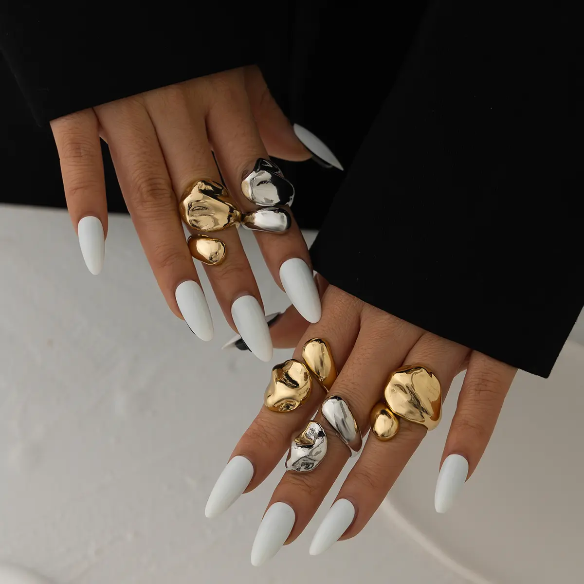 Ingemark Creative Unique Smooth Water Drop Rings for Women Punk Gold Color Geometric Adjustable Open Ring Couple Wed Jewelry New