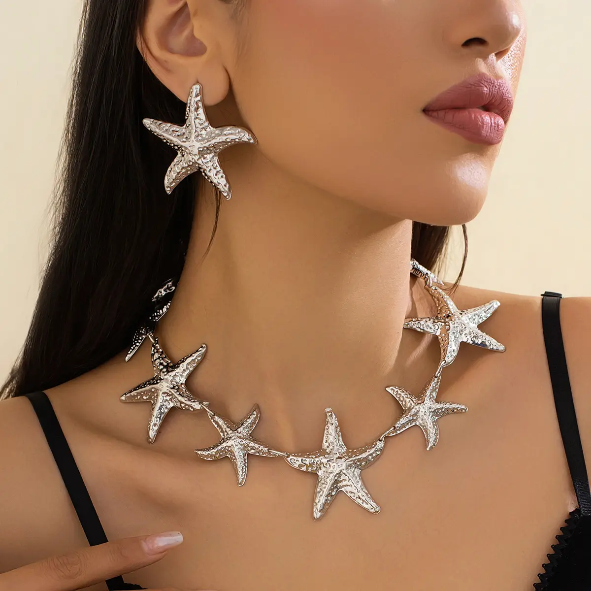 Ingemark Punk Boho Metal Big Starfish Star Pendant Choker Necklace Stud Earrings for Women Trendy 2025 Y2K Jewelry Set Gift New