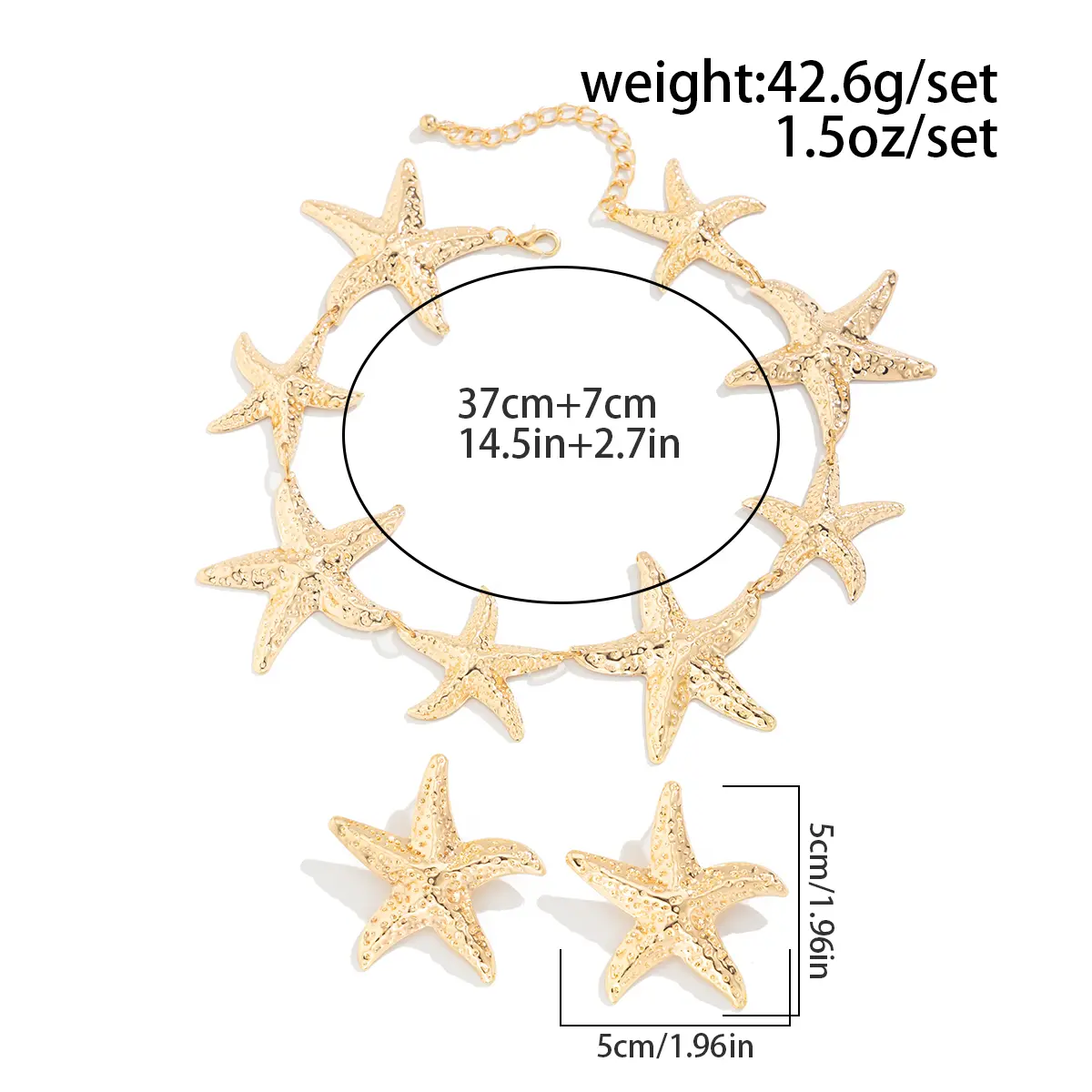 Ingemark Punk Boho Metal Big Starfish Star Pendant Choker Necklace Stud Earrings for Women Trendy 2025 Y2K Jewelry Set Gift New