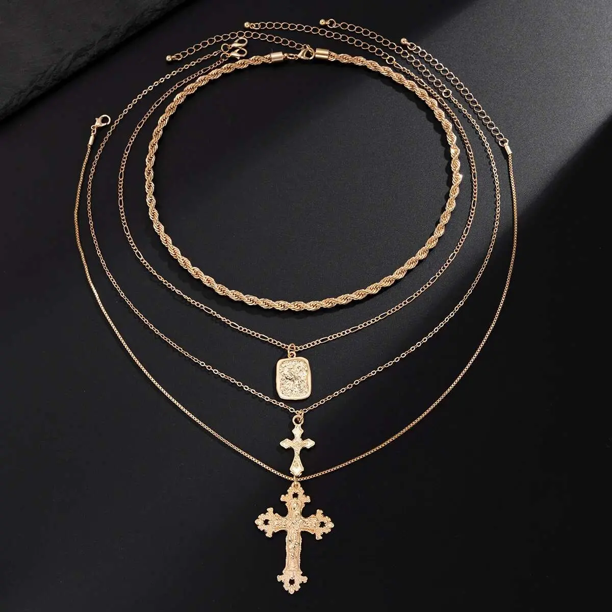 Ingemark Multilayer Goth Jesus Cross Pendant Choker Necklace for Men Trend 2025 Vintage Adjustable Thin Chain Christian Jewelry
