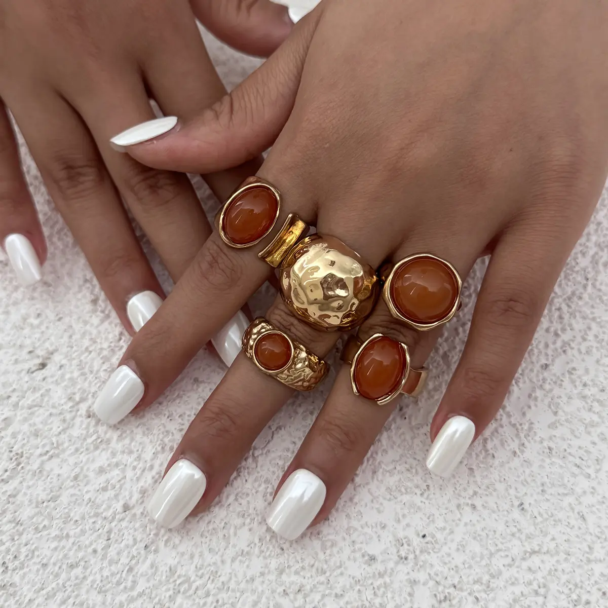 Ingemark 5Pcs/Set Luxury Inlaid Acrylic Rhinestone Open Rings for Women New Trend Goth Wide Adjustable Rings Couple Jewelry Men