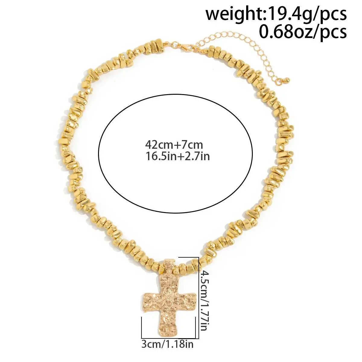 Ingemark Vintage Irregular CCB Beaded Chain Necklace for Women Collares Goth Cross Jesus Pendant Choker Party Neck Jewelry Men