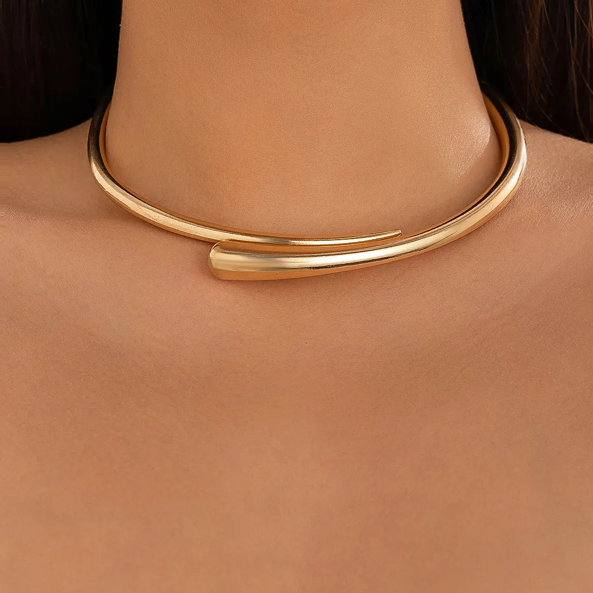 Ingemark Punk Water Drop Torques Choker Necklace Open Cuff Bangle for Women Wed Bridal Adjustable Rings Party Grunge Jewelry Set