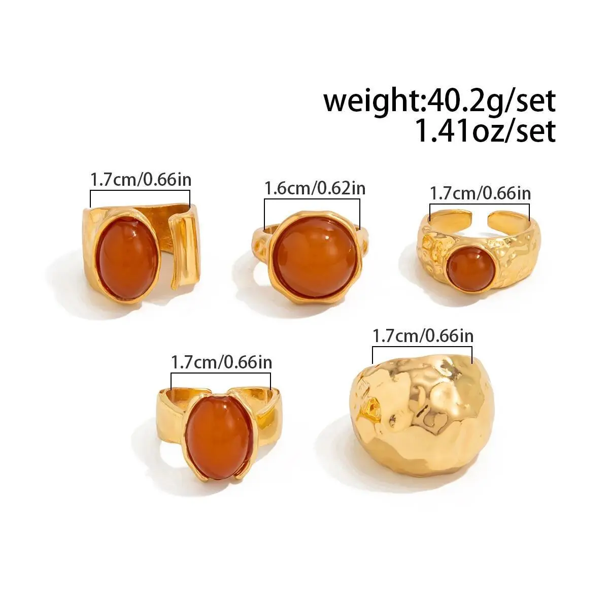 Ingemark 5Pcs/Set Luxury Inlaid Acrylic Rhinestone Open Rings for Women New Trend Goth Wide Adjustable Rings Couple Jewelry Men