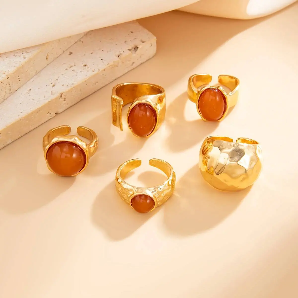 Ingemark 5Pcs/Set Luxury Inlaid Acrylic Rhinestone Open Rings for Women New Trend Goth Wide Adjustable Rings Couple Jewelry Men