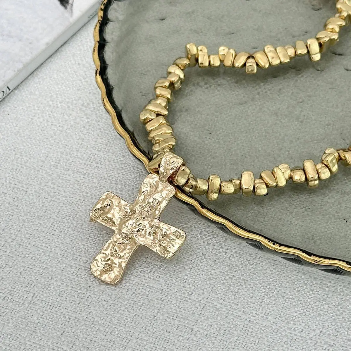 Ingemark Vintage Irregular CCB Beaded Chain Necklace for Women Collares Goth Cross Jesus Pendant Choker Party Neck Jewelry Men