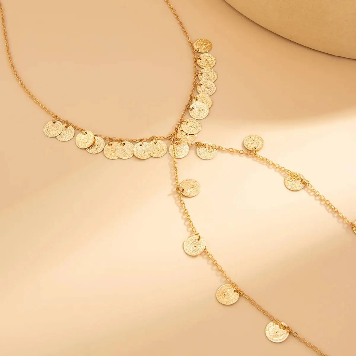 Ingemark Sexy Vintage Round Sequin Long Tassels Pendant Necklace for Women New Trend Boho Chest Choker Neck Jewelry Accessories