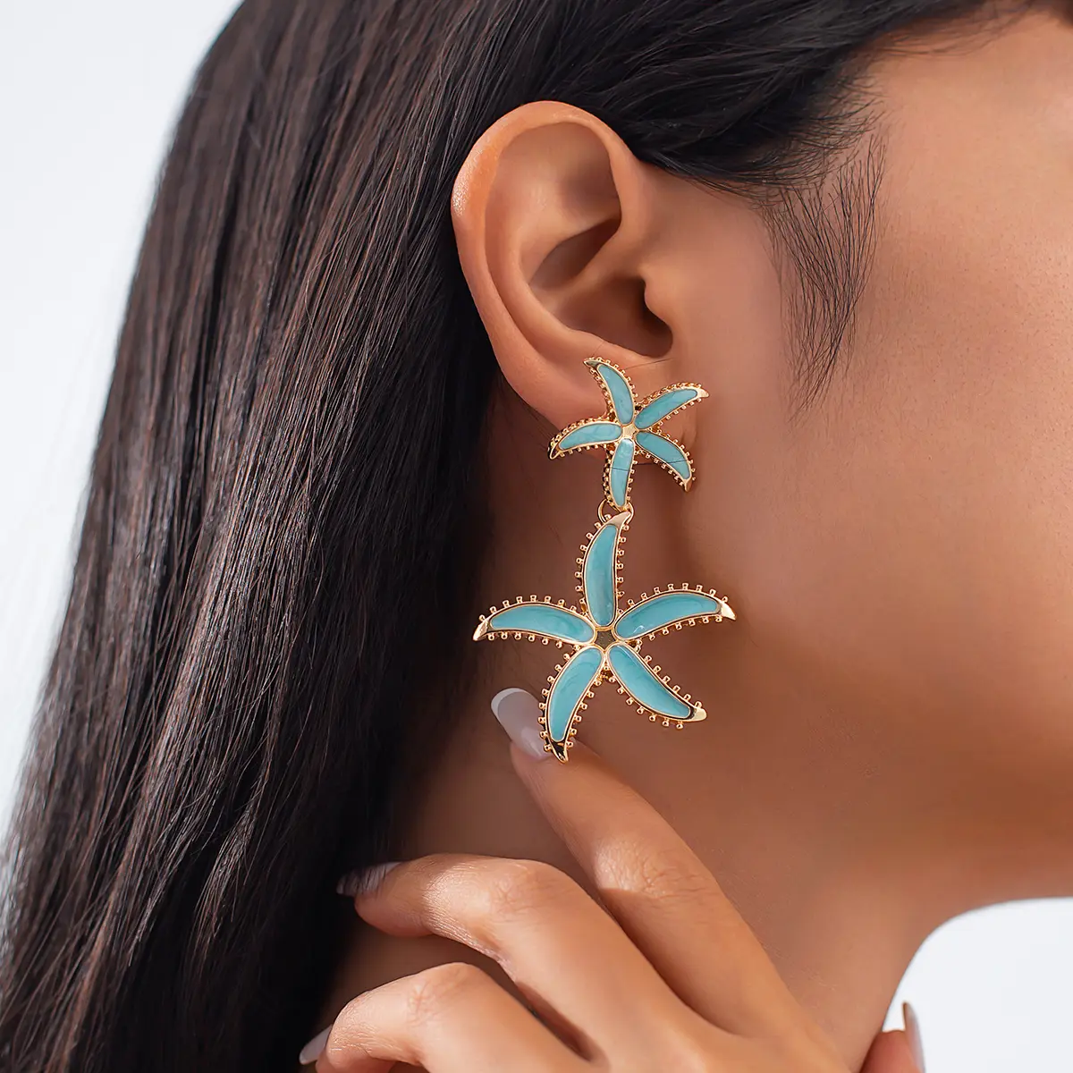 Ingemark Boho Blue Drip Oil Starfish Drop Earrings for Women 2025 New Fashion Romantic Piercing Hanging Earrings Y2K Jewelry New