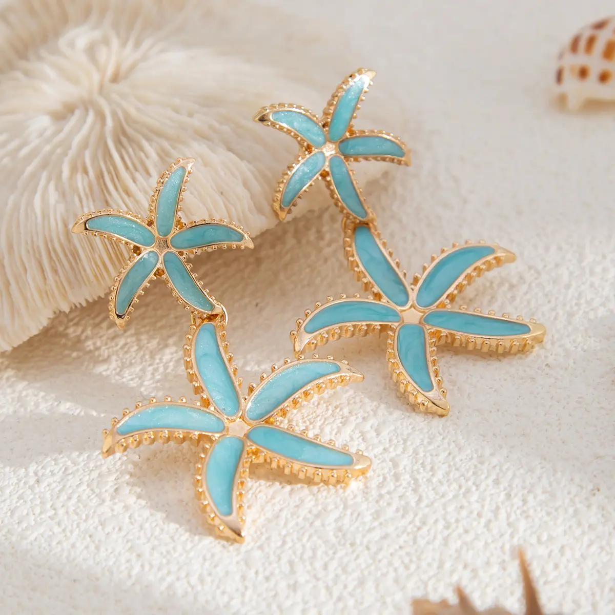 Ingemark Boho Blue Drip Oil Starfish Drop Earrings for Women 2025 New Fashion Romantic Piercing Hanging Earrings Y2K Jewelry New