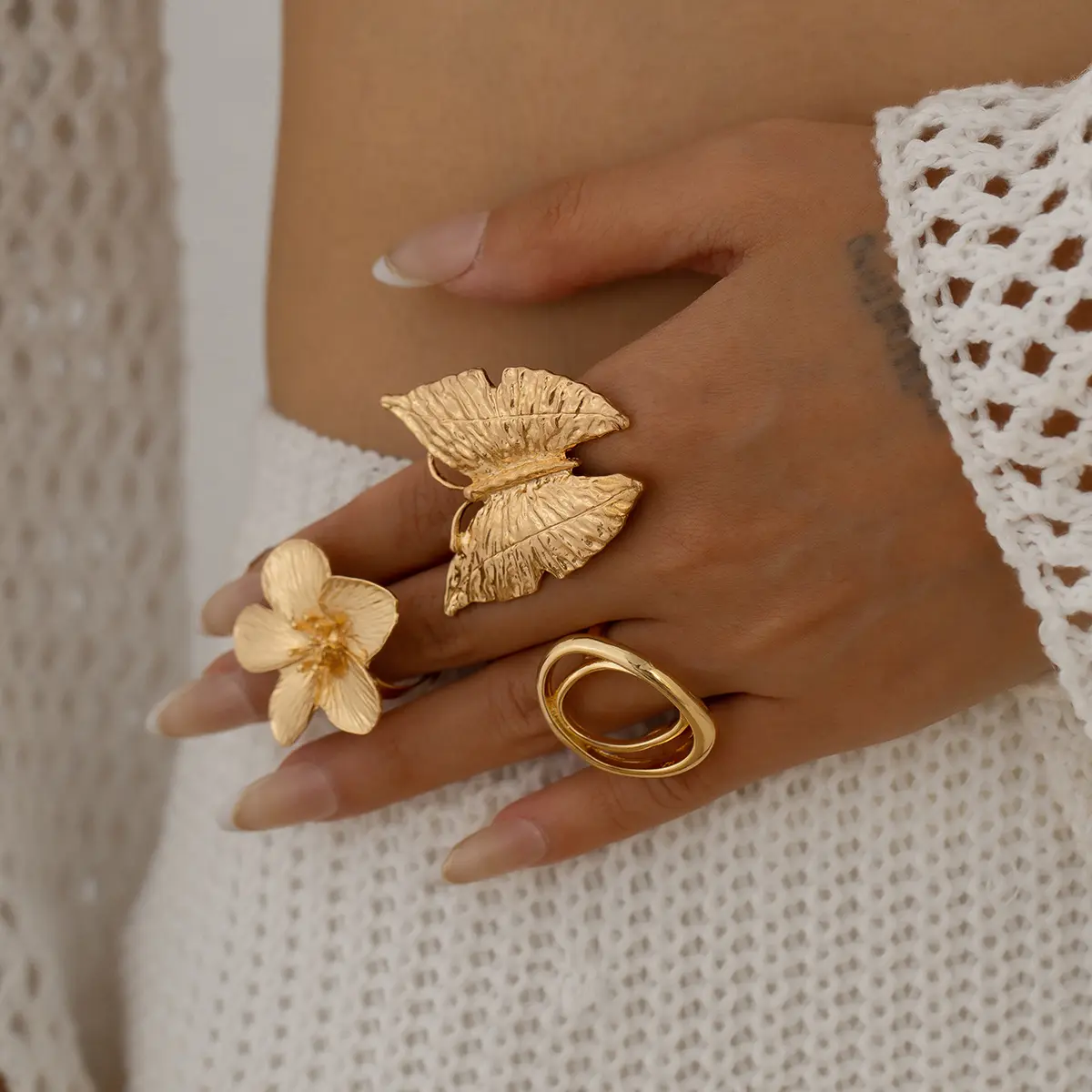 Ingemark 5 Styles Creative Boho Metal Butterfly Flowers Ring for Women Fashion Statement 2025 Adjustable Finger Ring Wed Jewelry