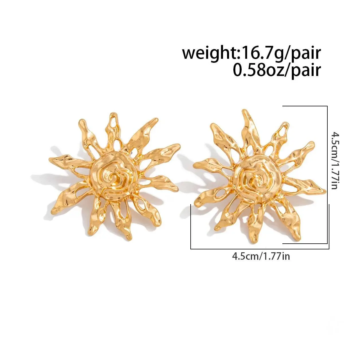 Ingemark Creative Unique Sunflower Stud Earrings for Women Fashion Statement Vintage Gold Color Piercing Earring Ear Jewelry New