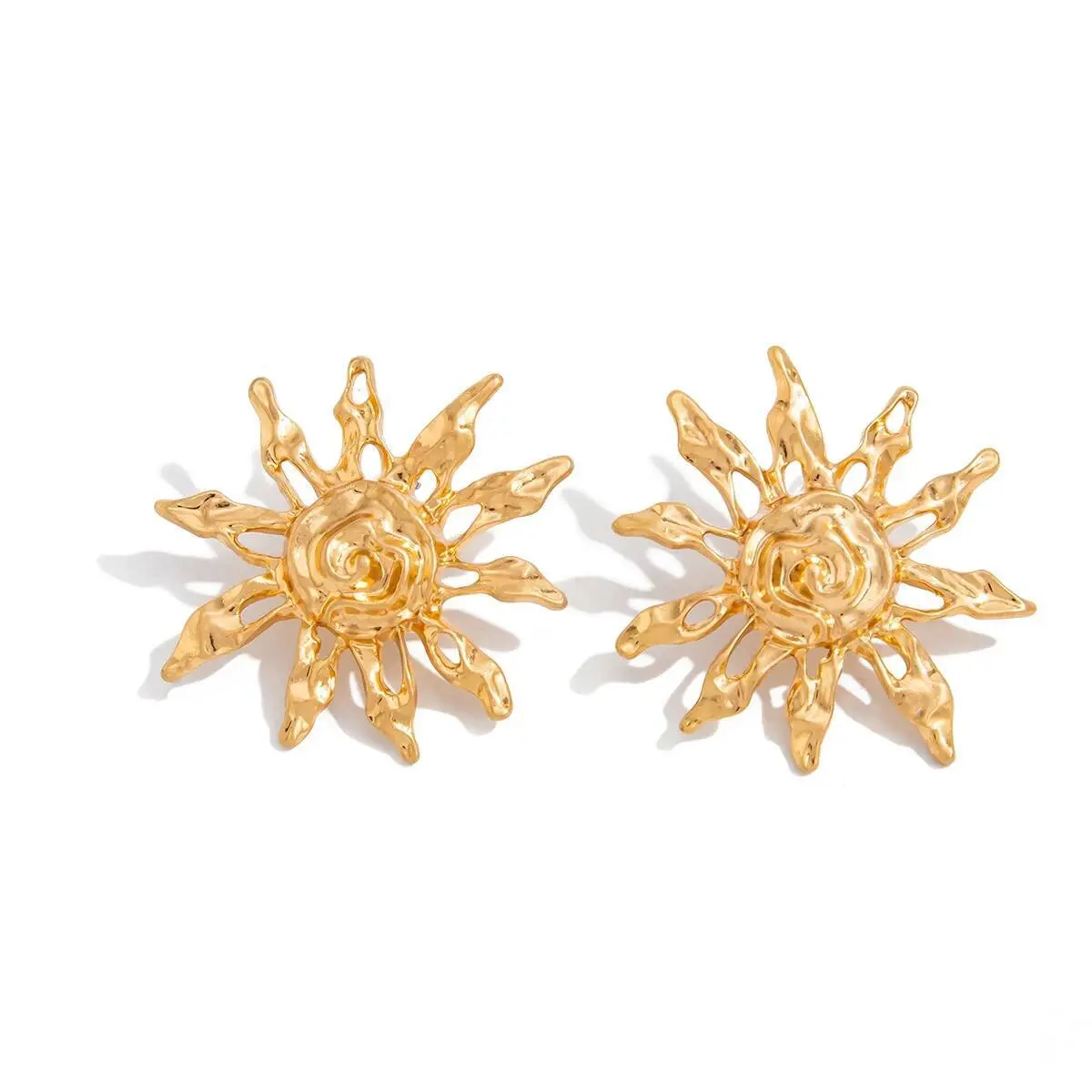 Ingemark Creative Unique Sunflower Stud Earrings for Women Fashion Statement Vintage Gold Color Piercing Earring Ear Jewelry New