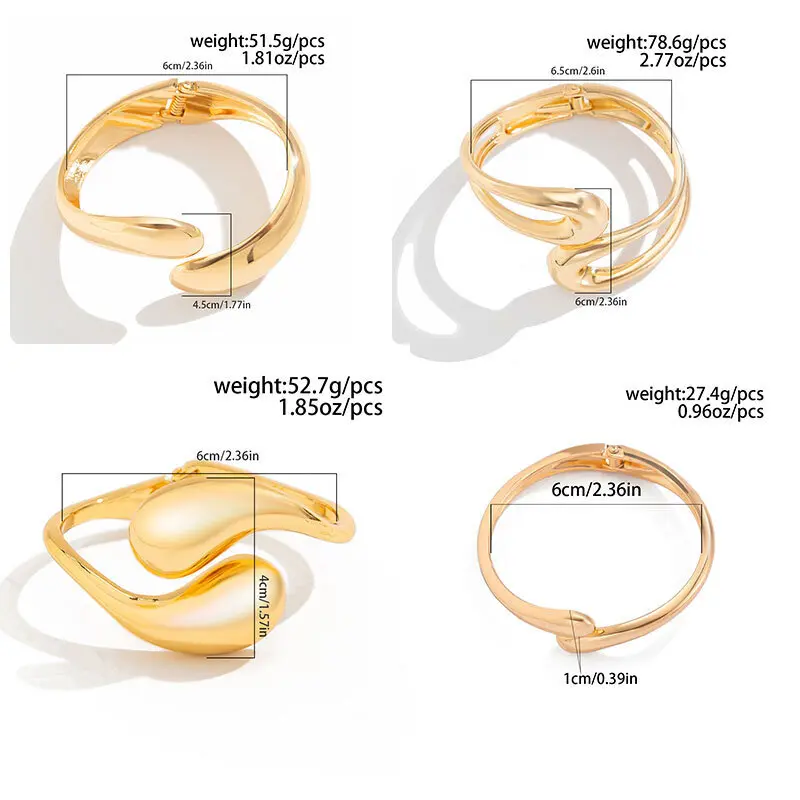 Ingemark 4 Styles Creative Smooth Water Drop Spring Bangle Punk Irregular Chunky Thick Cuff Bracelet Women Men Hand Jewelry Gift