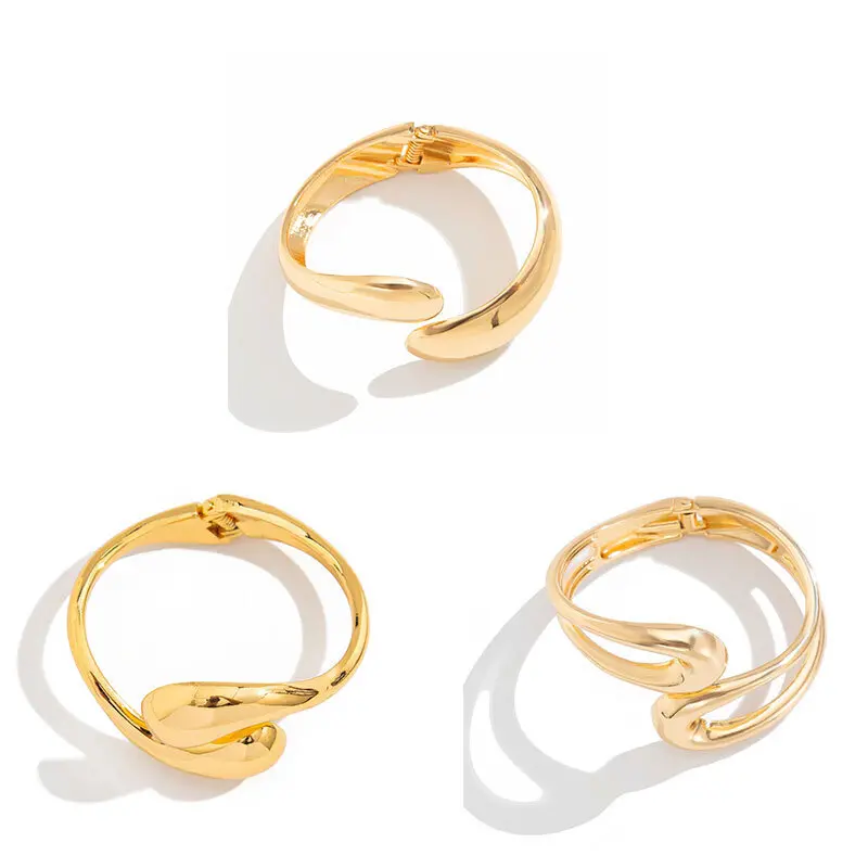 Ingemark 4 Styles Creative Smooth Water Drop Spring Bangle Punk Irregular Chunky Thick Cuff Bracelet Women Men Hand Jewelry Gift