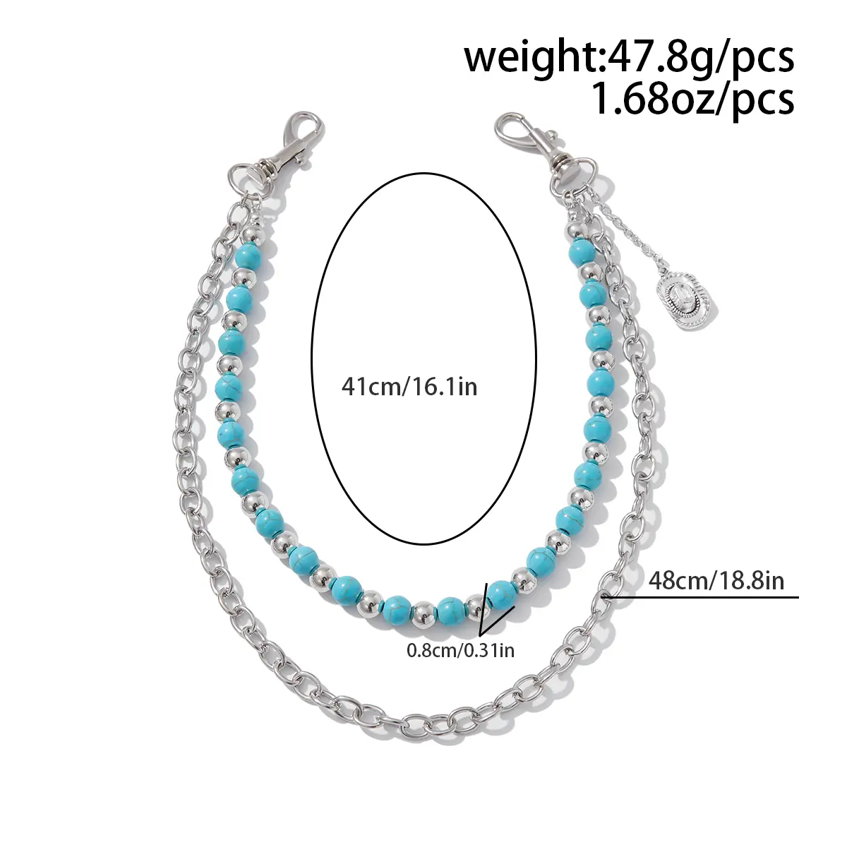 Ingemark Y2K Trendy Blue Stone Bead Jeans Pants Chain For Men Women Hip Hop Punk Double Layer Keychains Bag Accesories Jewelry