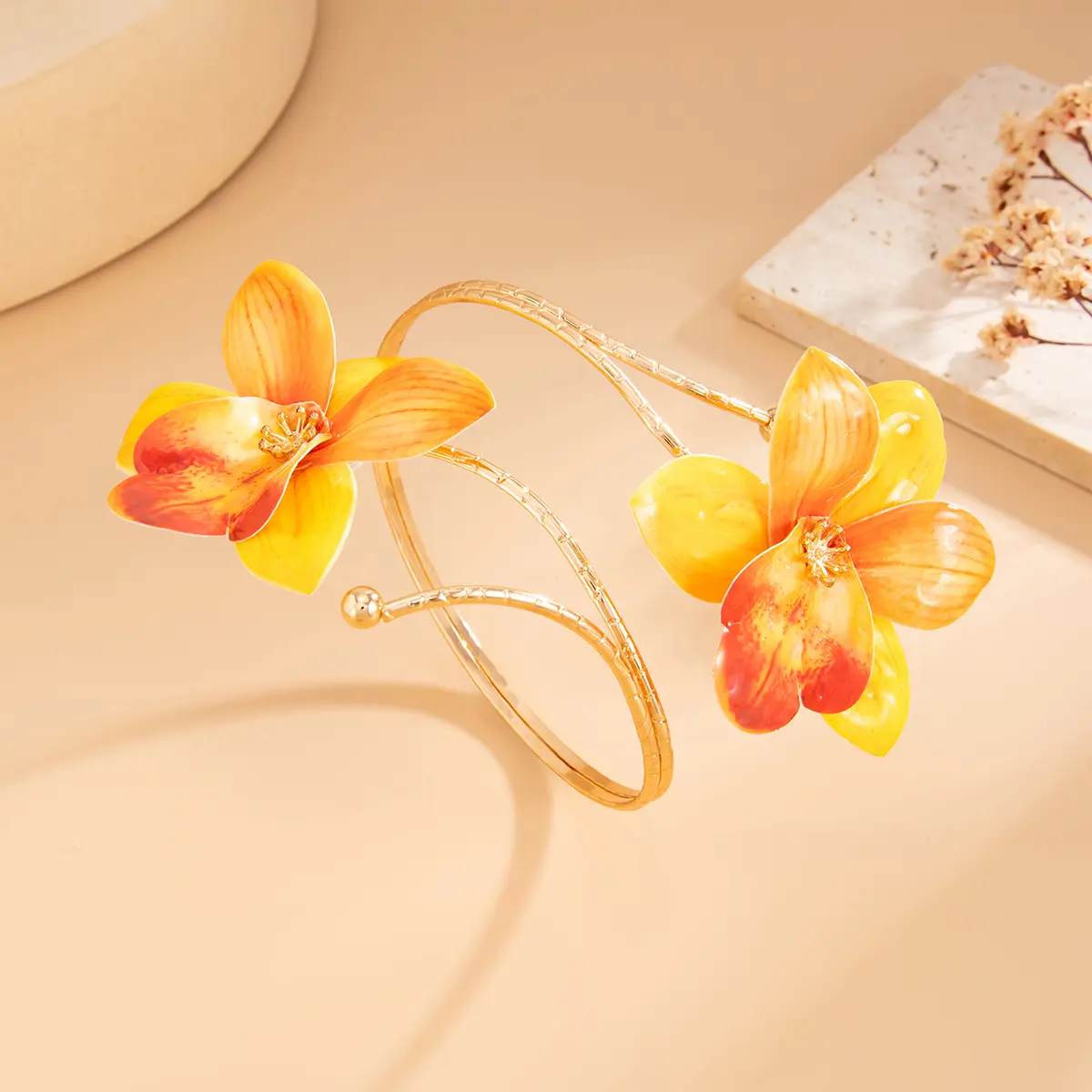 Ingemark Boho Y2K Colorful Flower Upper Open Arm Bracelets Women New Trend Vintage Geometric Gold Color Bangles Wedding Jewelry