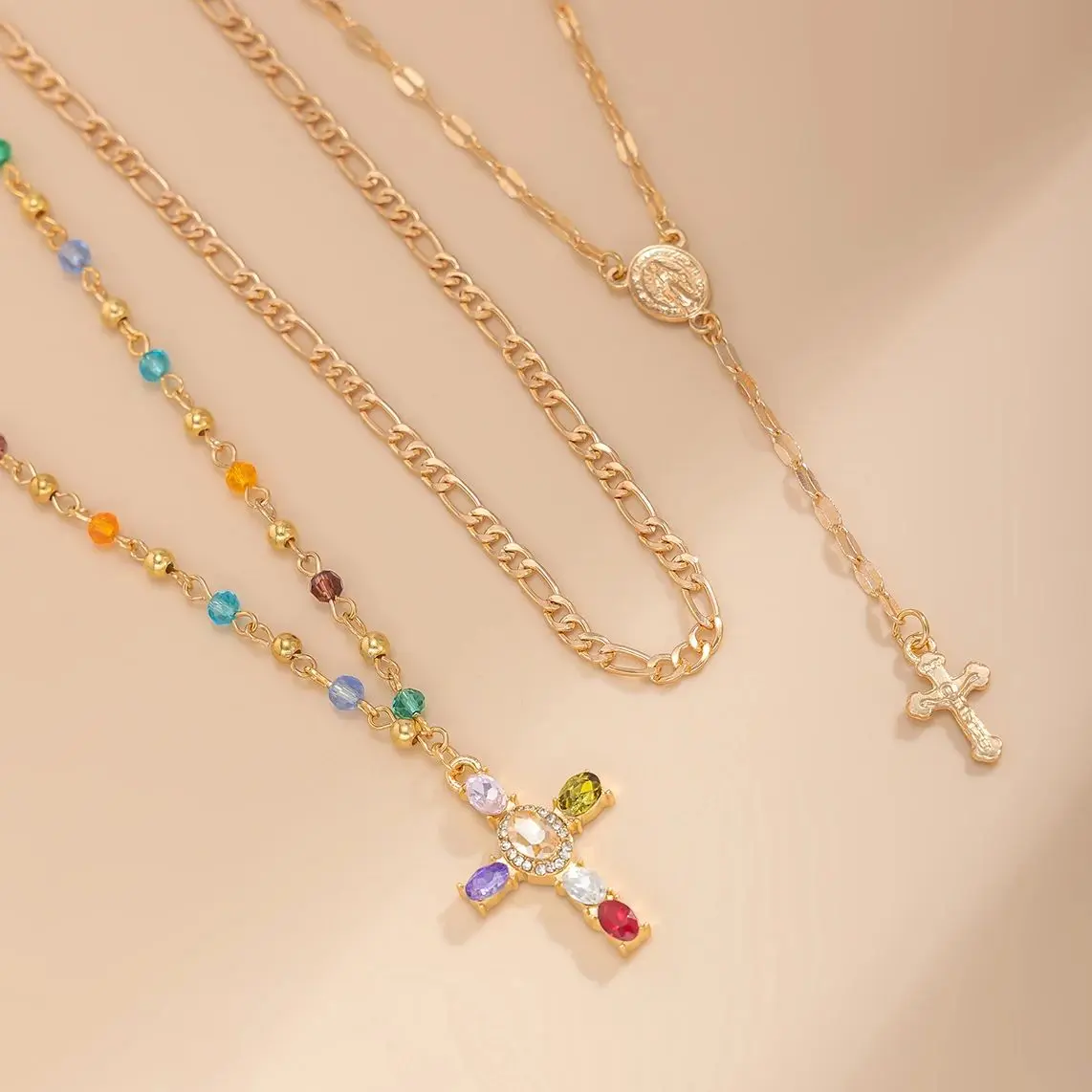 Ingemark 3Pcs/Set Unique Cross Pendant Necklace for Women Men Simple Colorful Crystal Long Y-shaped Necklace Y2K Party Jewelry