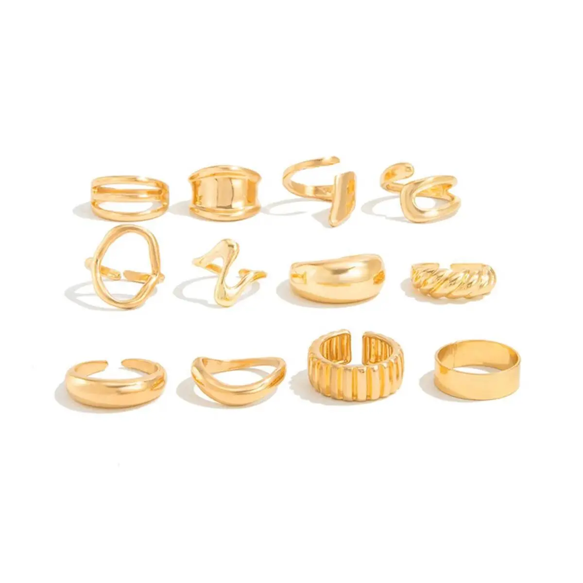 Ingemark 12Pcs/Set Vintage Irregular Geometric Open Adjustable Rings Women New Trend Goth Metal Rings Suitable for Daily Party