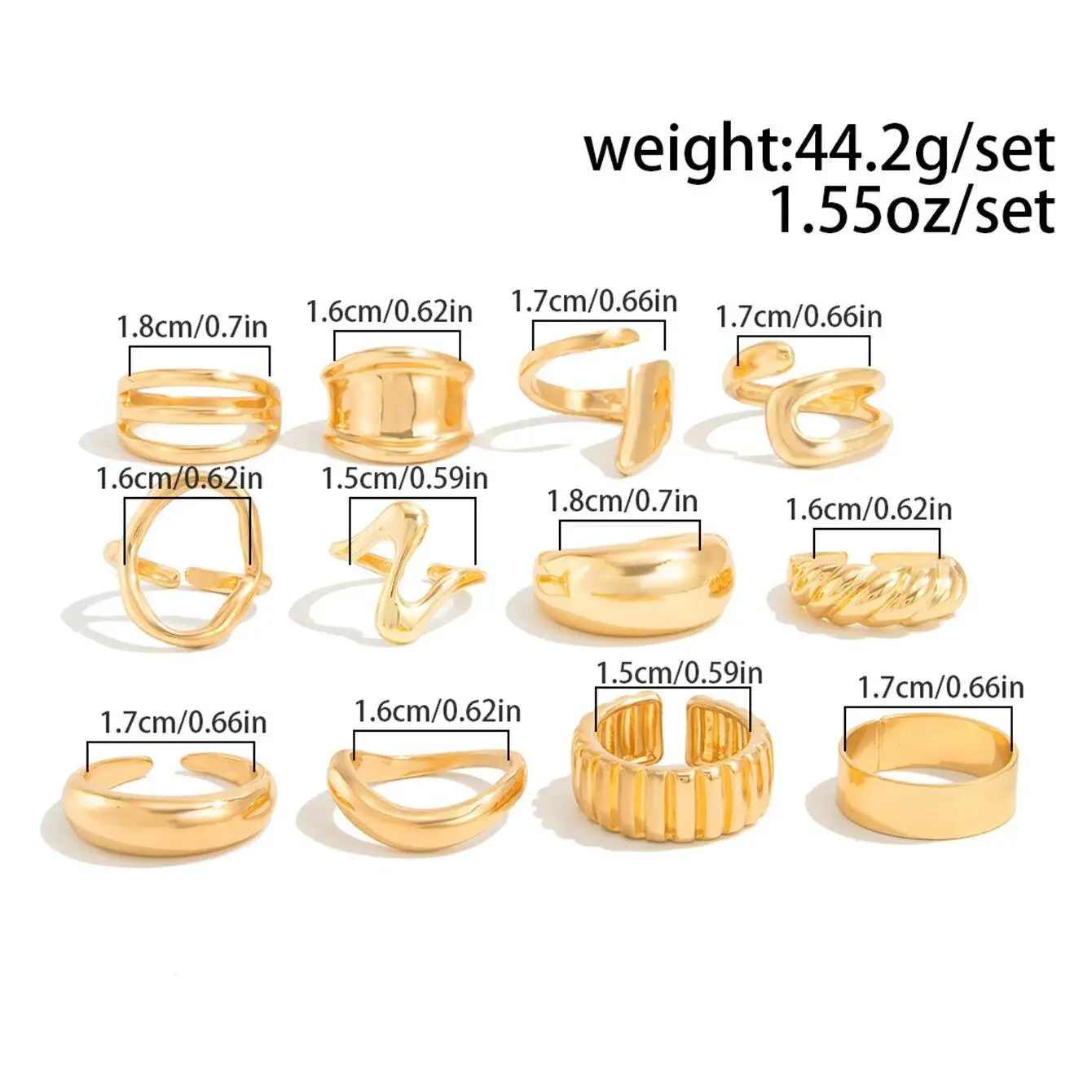 Ingemark 12Pcs/Set Vintage Irregular Geometric Open Adjustable Rings Women New Trend Goth Metal Rings Suitable for Daily Party