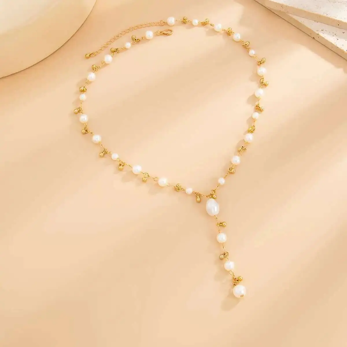 Ingemark 2025 Trendy Elegant Imitation Pearls Choker Necklaces Women Bohemia CCB Beaded Long Y-Shaped Pendant Necklace Jewelry