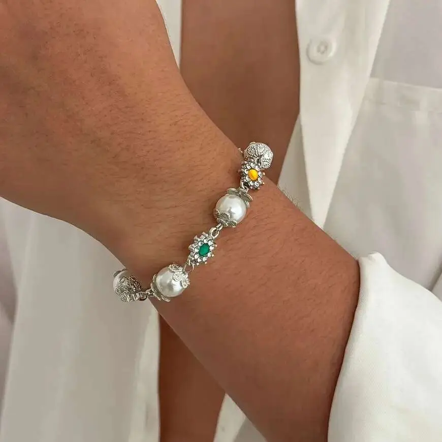 Ingemark Luxury Rhinestone Imitation Pearl Chain Bracelets for Men 2025 New Trend Punk Adjustable Charm Bangles Party Jewelry