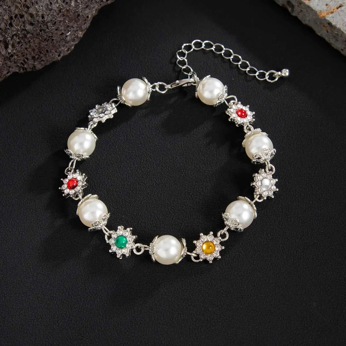 Ingemark Luxury Rhinestone Imitation Pearl Chain Bracelets for Men 2025 New Trend Punk Adjustable Charm Bangles Party Jewelry