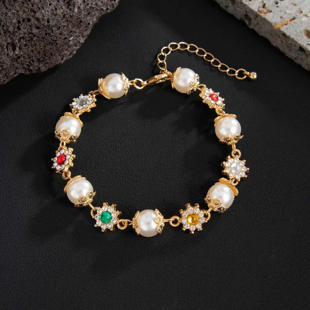 Ingemark Luxury Rhinestone Imitation Pearl Chain Bracelets for Men 2025 New Trend Punk Adjustable Charm Bangles Party Jewelry