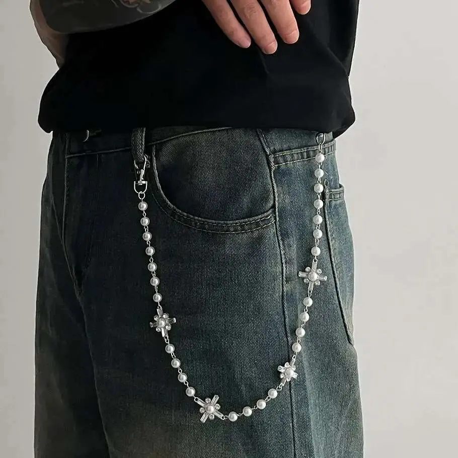 Ingemark Hip Hop Rhinestone Cross Long Keychains Wallet Belt Jeans Trousers Hipster Pants Bag Chains for Men Jewelry Trend 2025