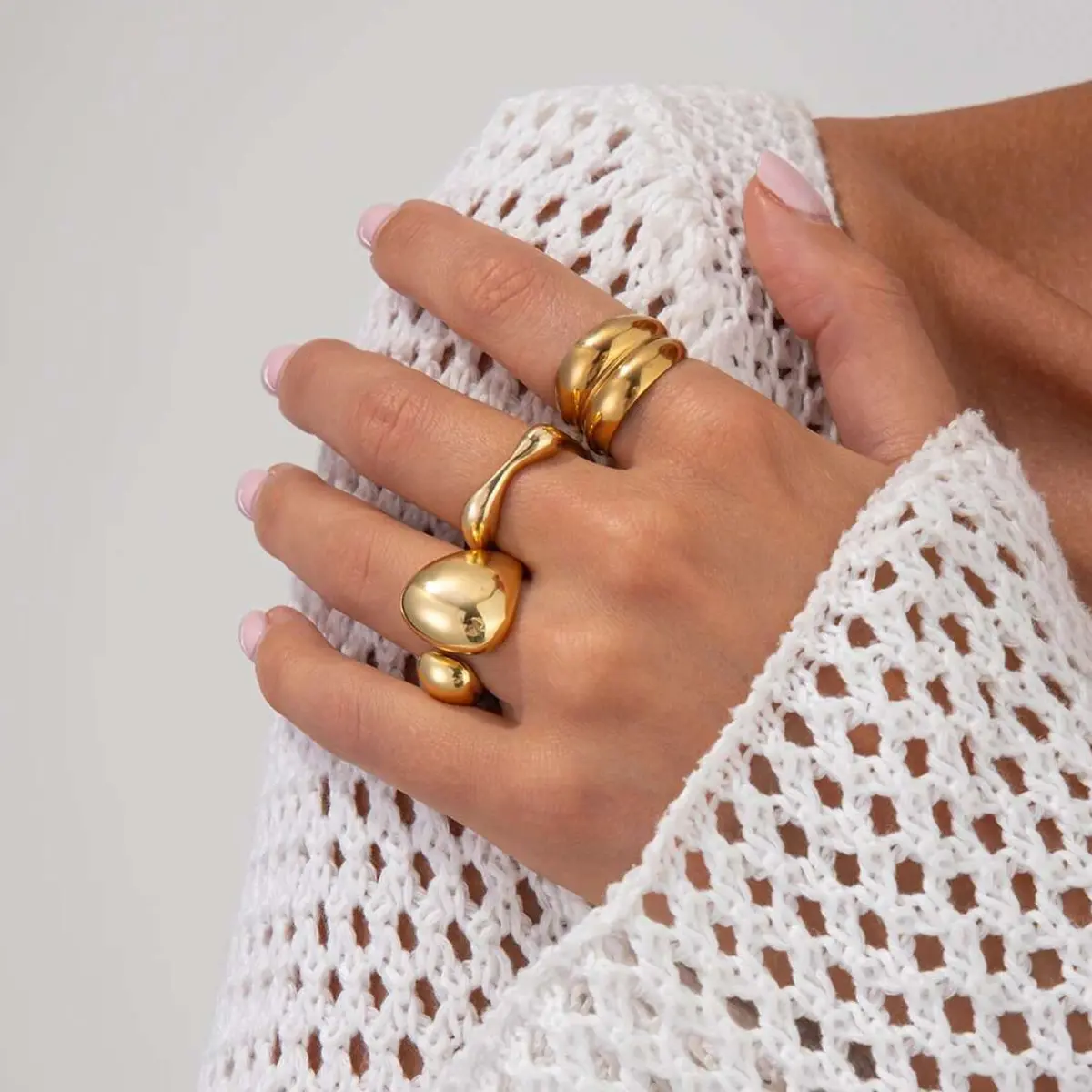Ingemark 3Pcs/Set Retro Unique Smooth Curved Water Drop Open Rings For Women 2025 Trendy Gold Color Finger Rings Wedding Jewelry