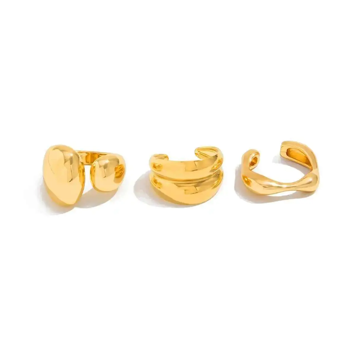 Ingemark 3Pcs/Set Retro Unique Smooth Curved Water Drop Open Rings For Women 2025 Trendy Gold Color Finger Rings Wedding Jewelry
