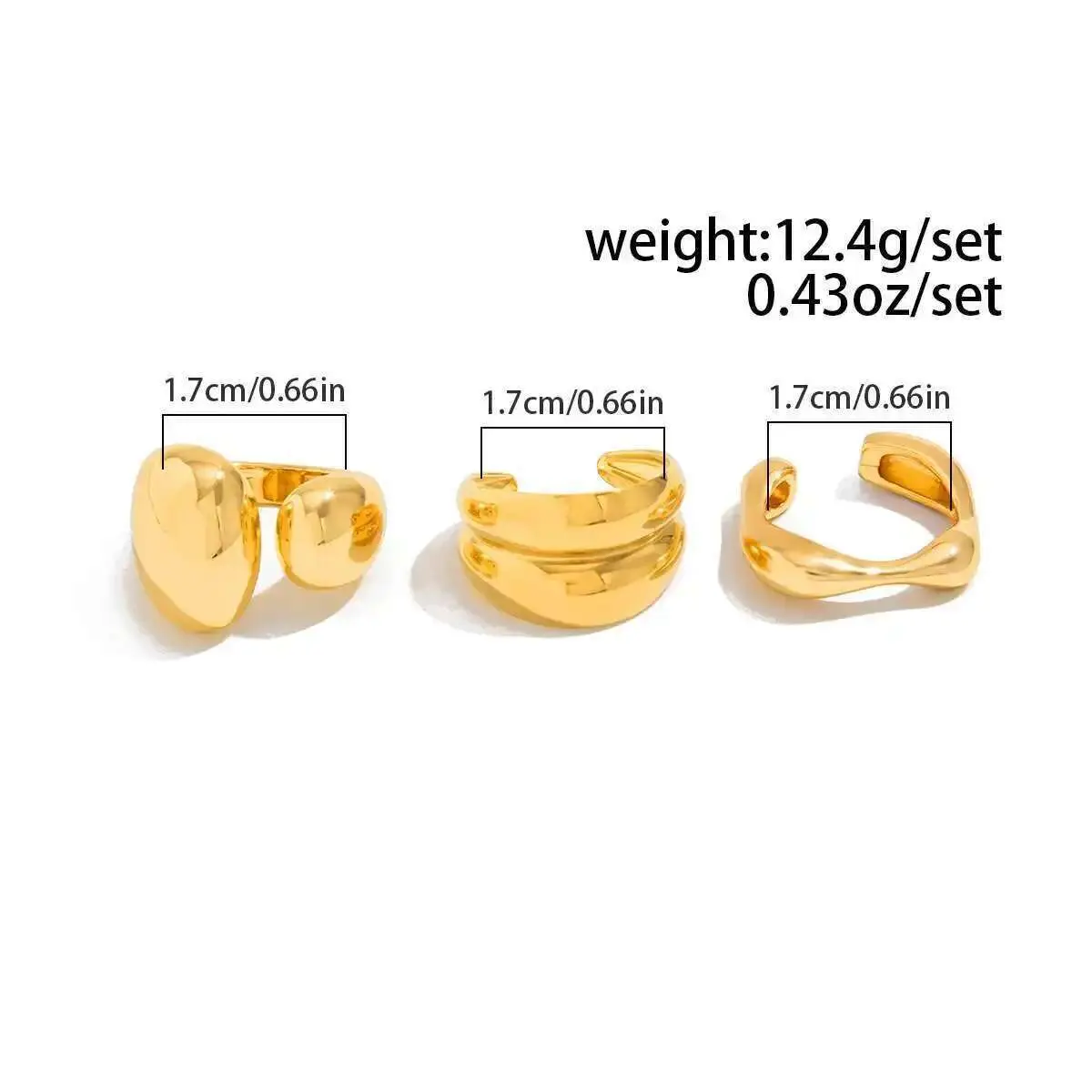 Ingemark 3Pcs/Set Retro Unique Smooth Curved Water Drop Open Rings For Women 2025 Trendy Gold Color Finger Rings Wedding Jewelry