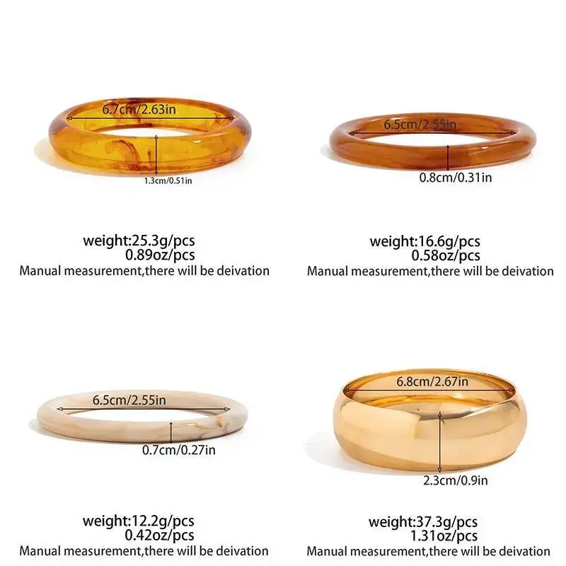 Ingemark 4 Styles Vintage Resin Plastic Thick Wide Bracelets for Women Fashion Statement Goth Metal Bangles Steampunk Jewelry