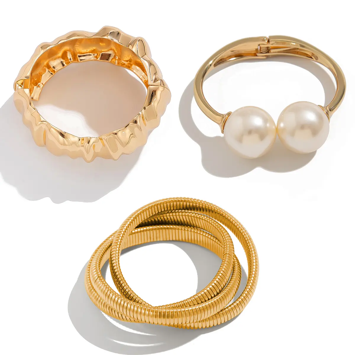 Ingemark Exaggerated Big Imitation Pearl Open Cuff Bangles for Women Hip Hop Geometric Wide Spring Bracelets Men Jewelry Gift