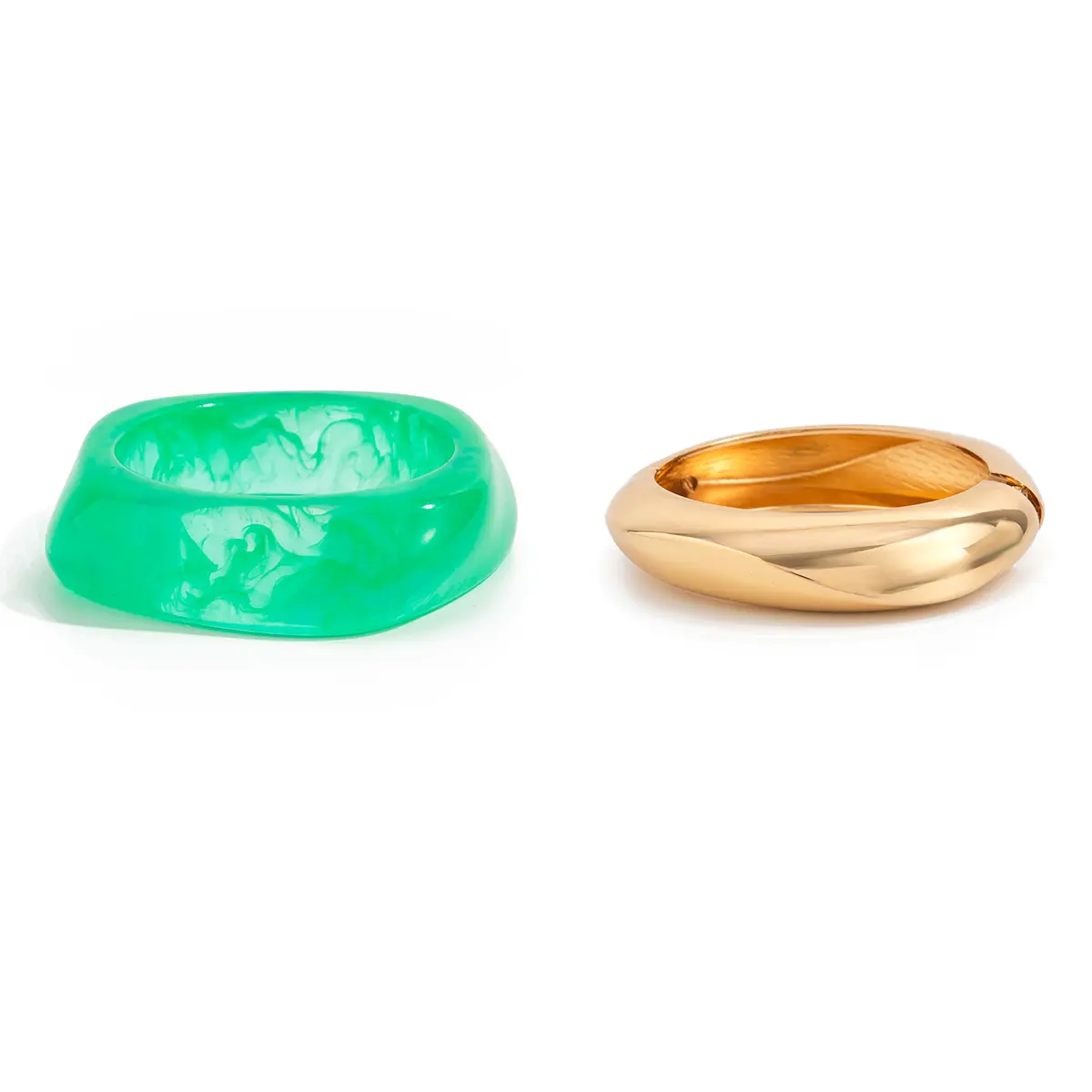 Ingemark Boho Pink Green Thick Resin Acrylic Smudging Bangles for Women Geometric Irregular Bangles Y2K Pulseras Jewelry Gift