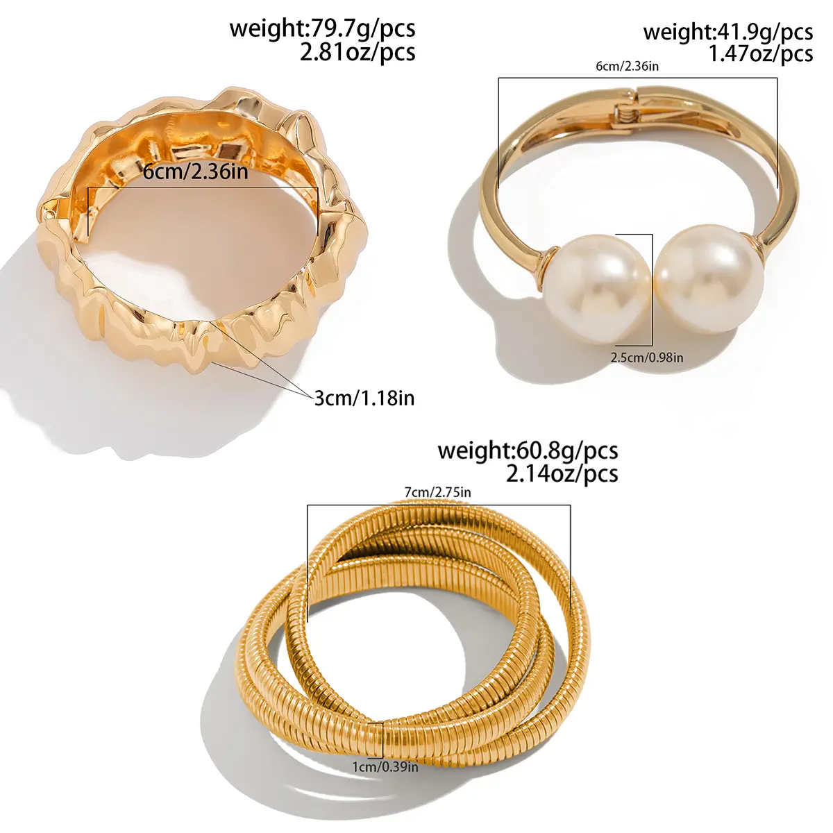 Ingemark Exaggerated Big Imitation Pearl Open Cuff Bangles for Women Hip Hop Geometric Wide Spring Bracelets Men Jewelry Gift