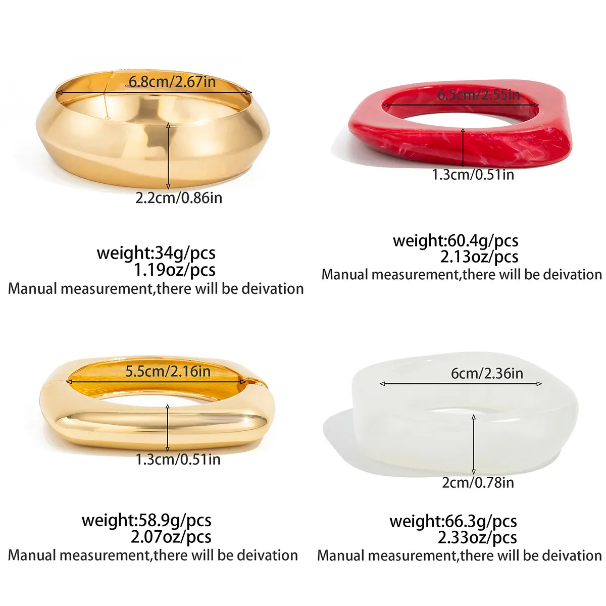 Ingemark 4 Styles Hip Hop Resin Acrylic Bangles for Women 2025 New Fashion Geometric Irregular Spring Bracelets Jewelry Gift