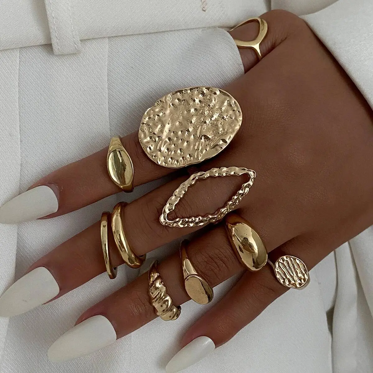 Ingemark 10Pcs/Set Vintage Irregular Open Adjustable Rings for Women New Trend Stacking Finger Rings Daily Party Jewelry Gift