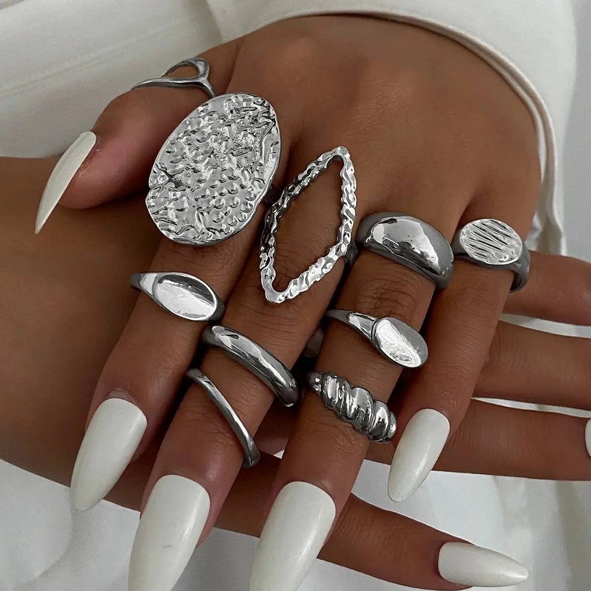Ingemark 10Pcs/Set Vintage Irregular Open Adjustable Rings for Women New Trend Stacking Finger Rings Daily Party Jewelry Gift