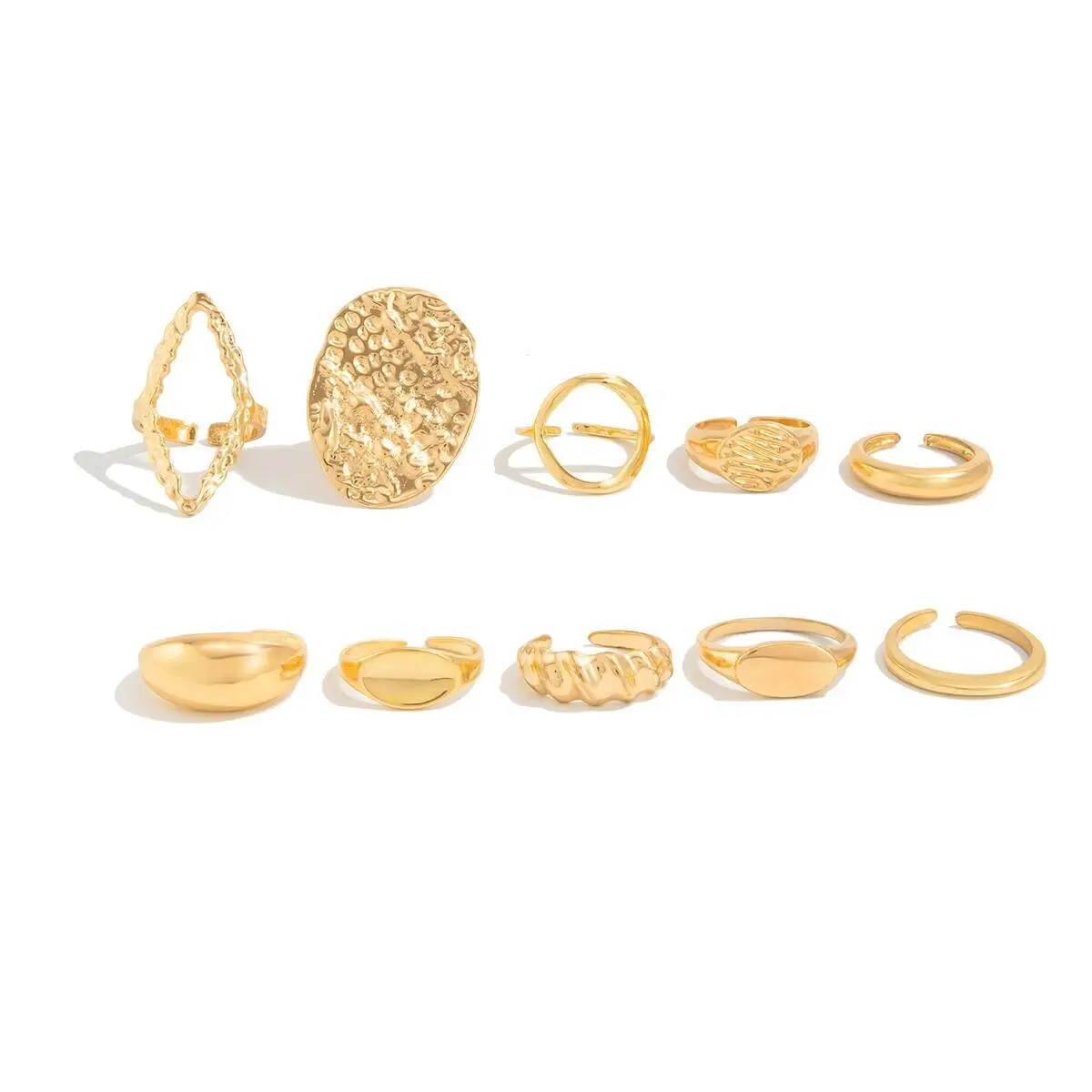 Ingemark 10Pcs/Set Vintage Irregular Open Adjustable Rings for Women New Trend Stacking Finger Rings Daily Party Jewelry Gift