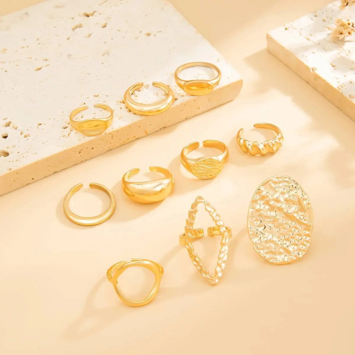 Ingemark 10Pcs/Set Vintage Irregular Open Adjustable Rings for Women New Trend Stacking Finger Rings Daily Party Jewelry Gift